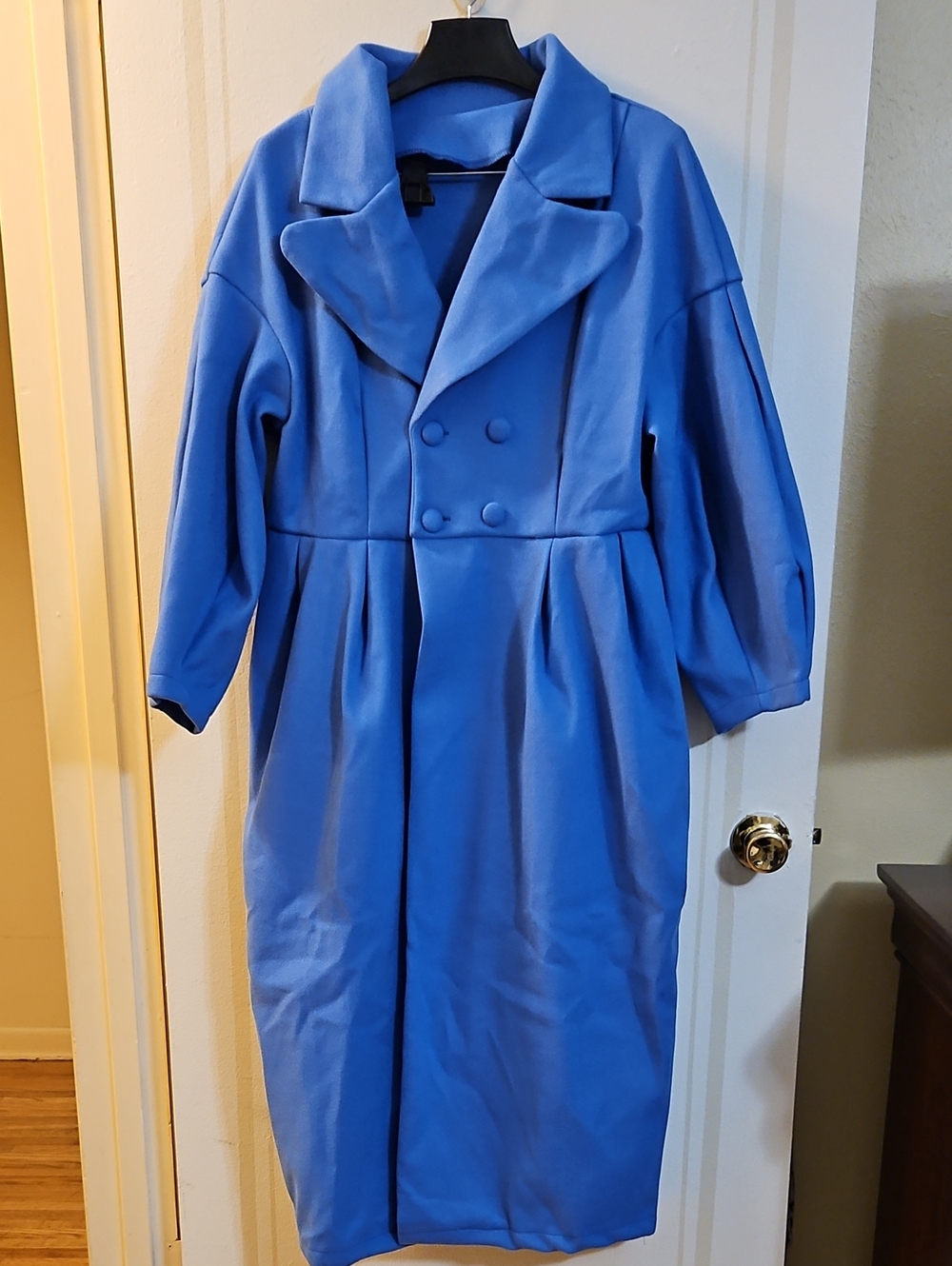 Blue Double-Breasted Midi Women's Coat, Size Large, NWT